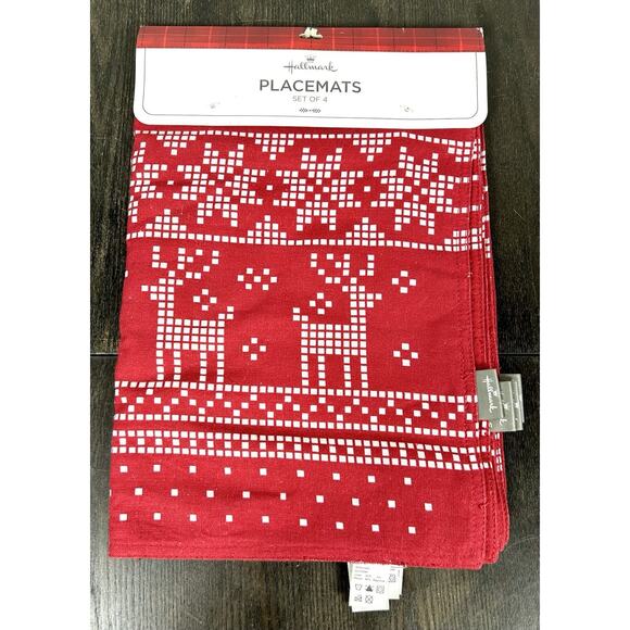 New Hallmark Christmas Table Runner & Set Of 4 Placemats Reindeer Snowflakes - Picture 7 of 11